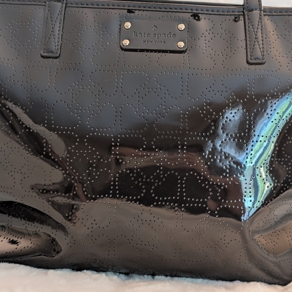 Kate Spade Black Patent Leather Tote Bag With Perforated Spades Design - Picture 4 of 9